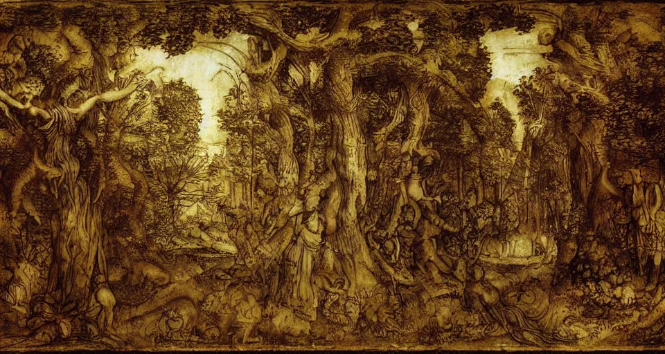 Image similar to Enchanted and magic forest, by Leonardo da vinci