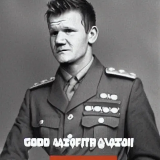 Image similar to Gordon Ramsay as a officer in the Soviet Army during WW2, colorized grainy photo