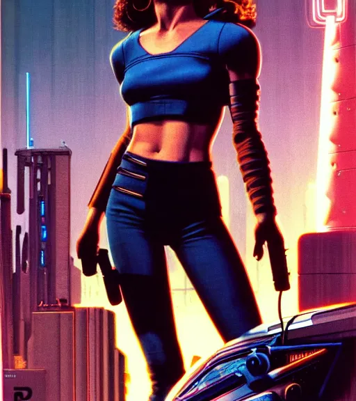 Image similar to cable plugged in, side of head, keri russell, cyberdeck computer terminal, 1 9 7 9 omni magazine cover, style by vincent di fate, cyberpunk 2 0 7 7, very coherent, detailed, 4 k resolution, unreal engine, daz