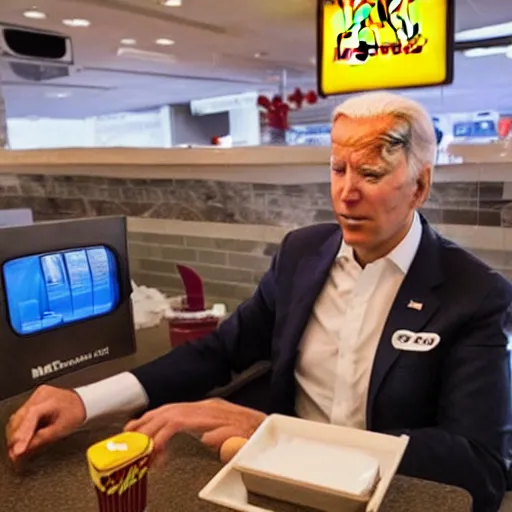 Prompt: Joe biden working at McDonalds