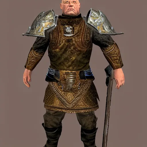 Image similar to hank schrader in skyrim, imperial town guard armor, tamriel, elder scrolls, adventuring, highly detailed, imperial legion