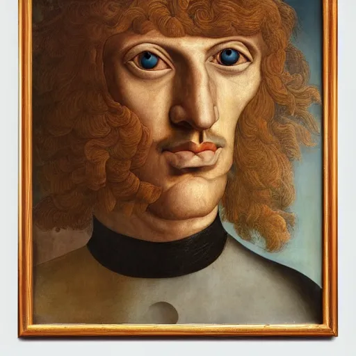 Image similar to a painting of a man with orange hair, a surrealist painting by andrea mantegna, featured on behance, renaissance, da vinci, pre - raphaelite, surrealist