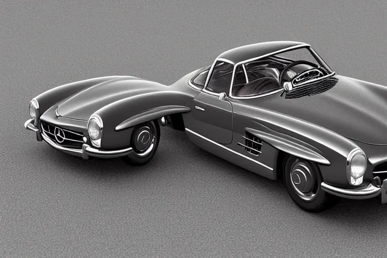 Prompt: intricate, 3 d, 1 9 5 5 mercedes 5 0 0 sl, style by caspar david friedrich and wayne barlowe and ted nasmith.