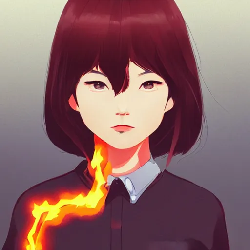 Prompt: Yui Takamura like a fire superhero by Ilya kuvshinov and Krenz cushart, pixel art, character portrait