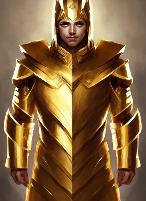 Image similar to a god like human, gold armour, white skin, male, portrait, sharp focus, digital art, concept art, detailed, post processed, dynamic lighting, trending on artstation, by emylie boivin and rossdraws