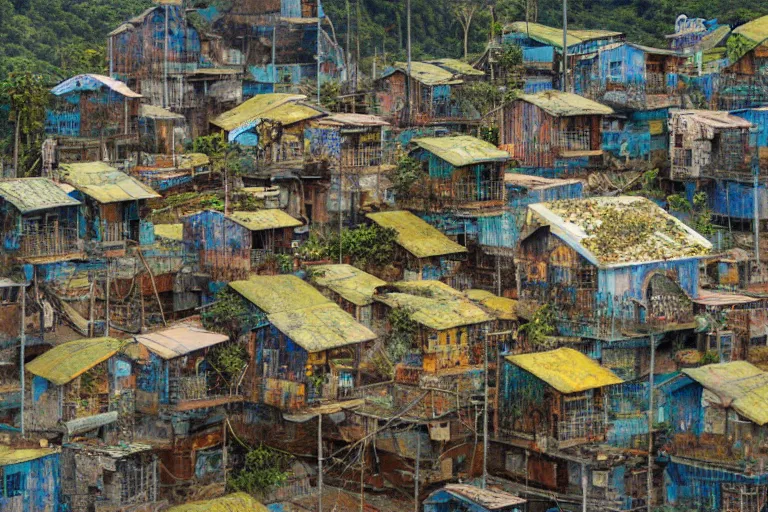 Image similar to favela fungal beehive, diseased environment, industrial factory, cheerful, award winning art, epic dreamlike fantasy landscape, ultra realistic,