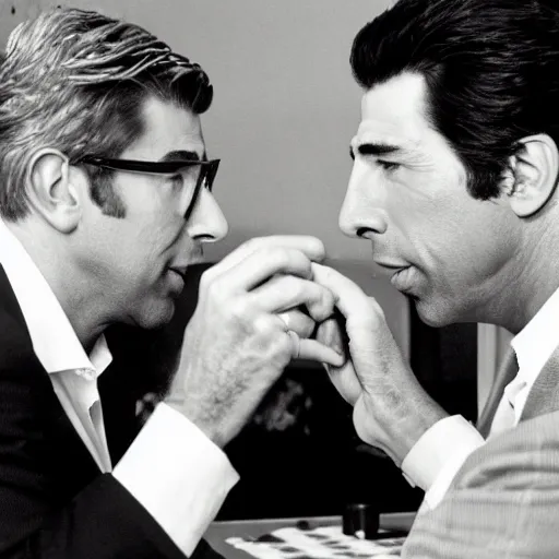 Prompt: Patrick Balkany playing cards with John Travolta