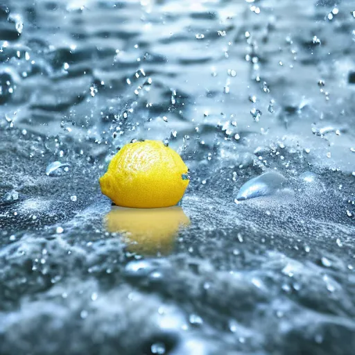 Image similar to wet, dripping lemon sunbathing on the beach, dslr, award winning, 8 k, octane beautifully detailed render, cold lighting, cinematic lighting, detailed photo, masterpiece, volumetric lighting, ultra realistic, highly detailed, high quality, lossless, photorealistic