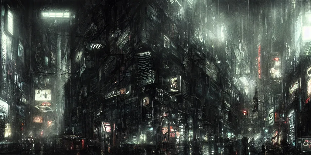 Image similar to underground black market, artstation contest winner. blade runner, dark and moody. detailed paint, photorealistic