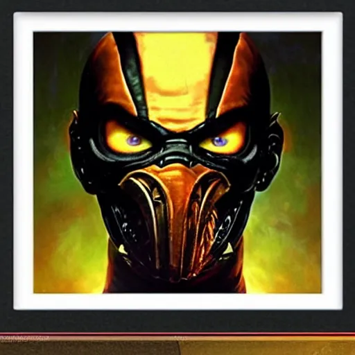 Image similar to a dark and colorful close - up side profile portrait of a mortal kombat chraracter with led lights glowing fog in the background. highly detailed science fiction painting by norman rockwell, frank frazetta, and syd mead. rich colors, high contrast, gloomy atmosphere, dark background. trending on artstation