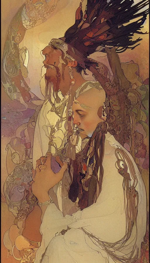 Image similar to portrait of a digital shaman, by alfons maria mucha