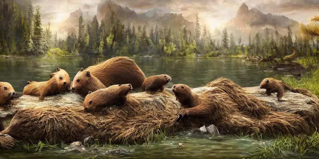 Prompt: Beavers having a picnic, watercolor, realistic 4k octane beautifully detailed render, 4k post-processing, highly detailed, intricate complexity, epic composition, magical atmosphere, cinematic lighting, masterpiece, ultra hd