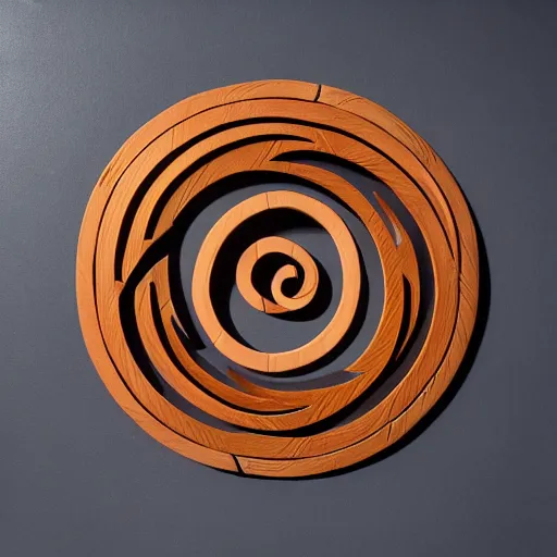 Image similar to intricate taijitu carved from wood, photograph, studio lighting