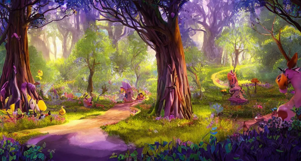 Prompt: Enchanted and magic forest, by Pixar Concept Artists