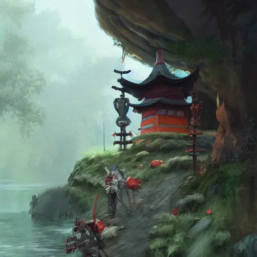 Image similar to brother grimms fairytale cave samurai pagoda digital art, irina french, heraldo ortega, mandy jurgens trending on artstation 8 k 1 5 0 mpx