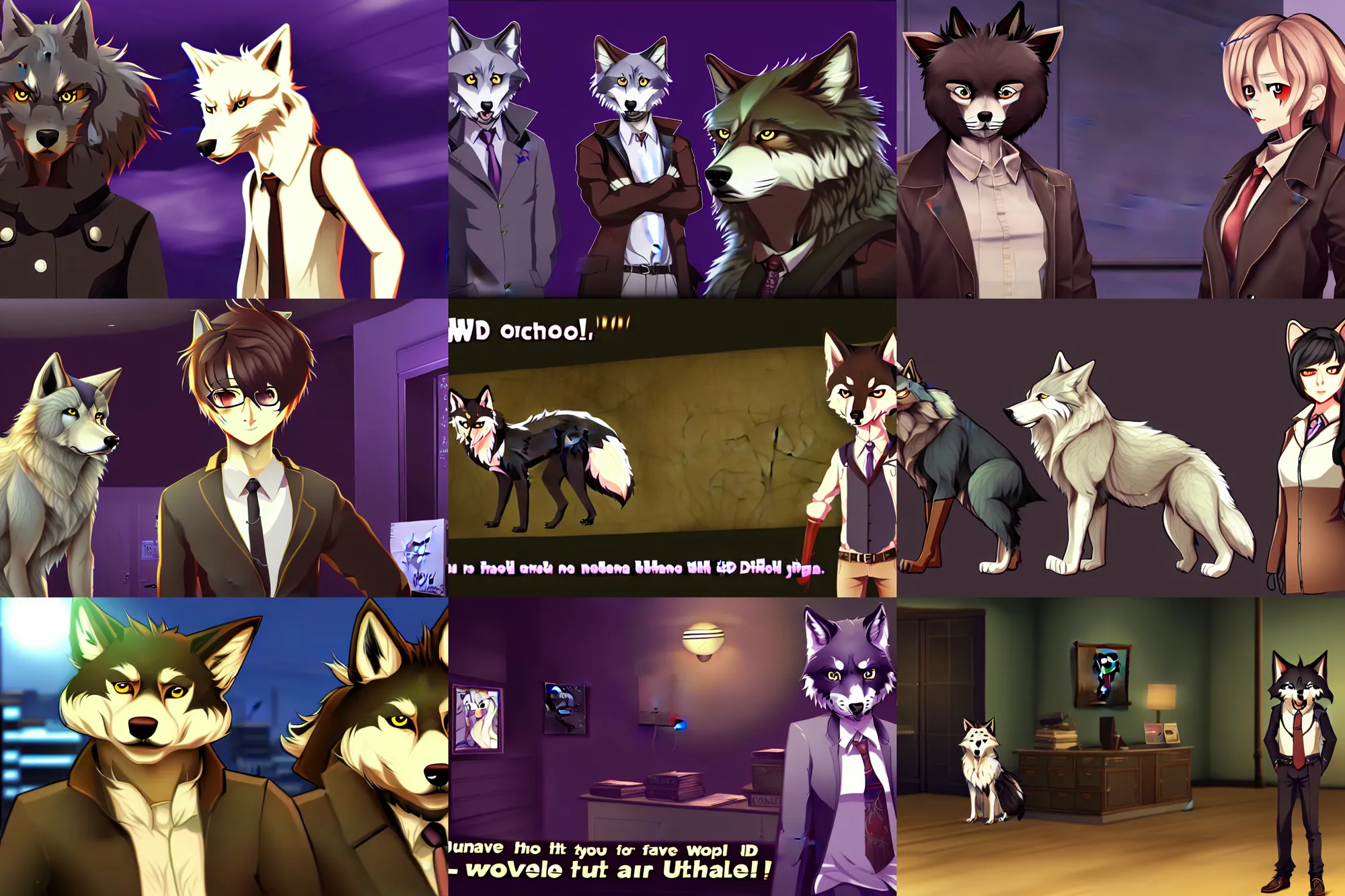 Image similar to furry - wolf - detective - fursona uhd ue 5 visual novel pc game screenshot