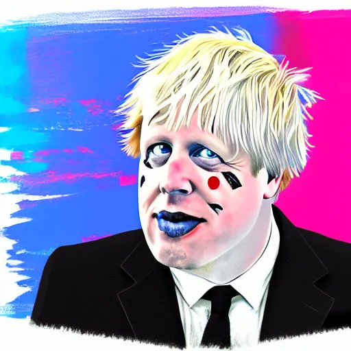 Image similar to boris johnson as harley quinn digital art