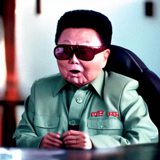 Image similar to movie still of Kim Jong-il wearing a white hockey mask in the role of Jason Voorhees from Friday the 13th (1980), Cooke Varotal 20-100mm T3.1, 35mm film