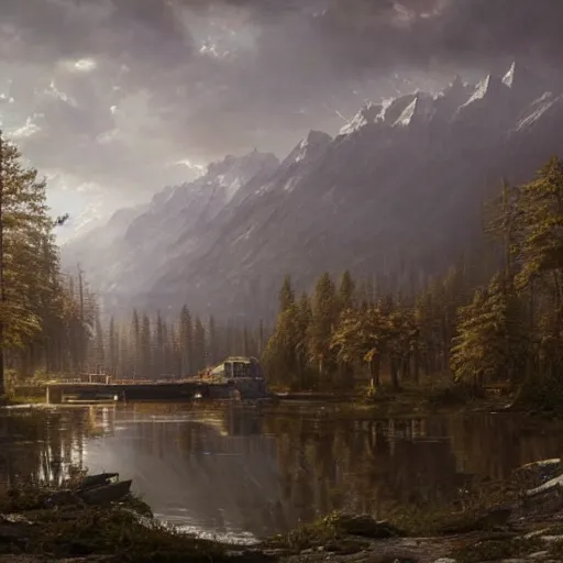 Image similar to infinite source of energy powers a utopian city, Ivan Shishkin and Greg Rutkowski