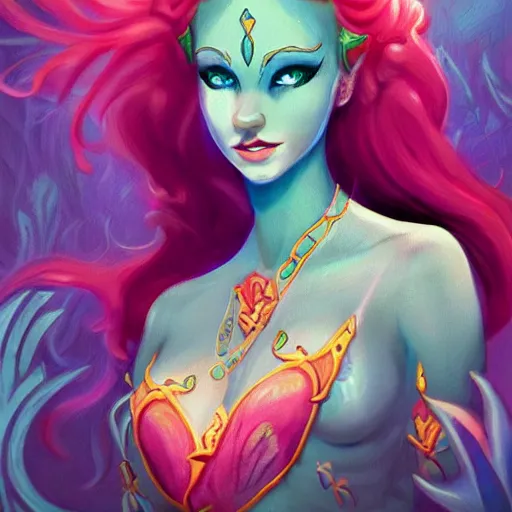 Image similar to merfolk princess portrait, d & d style, trending on artstation, colorful, intricate,