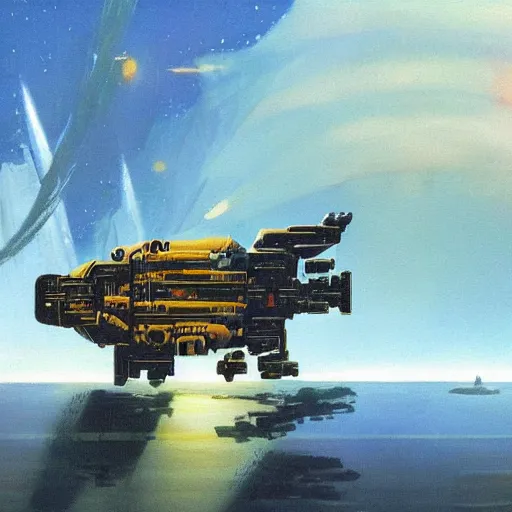 Prompt: a painting in the style of chris foss.