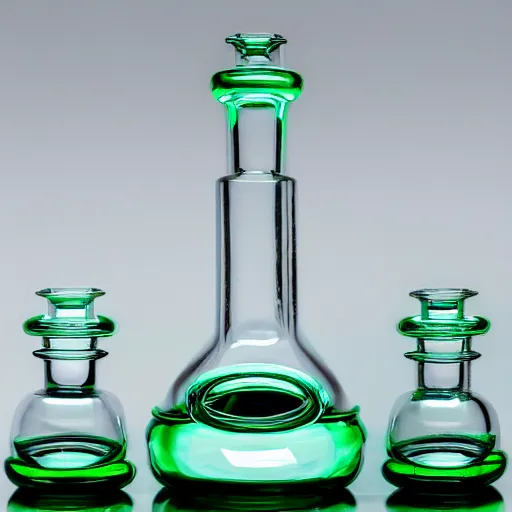 Prompt: famous glass blower - 35 mm - Green Water Pipe insanely complex - white background - winner high times glass awards