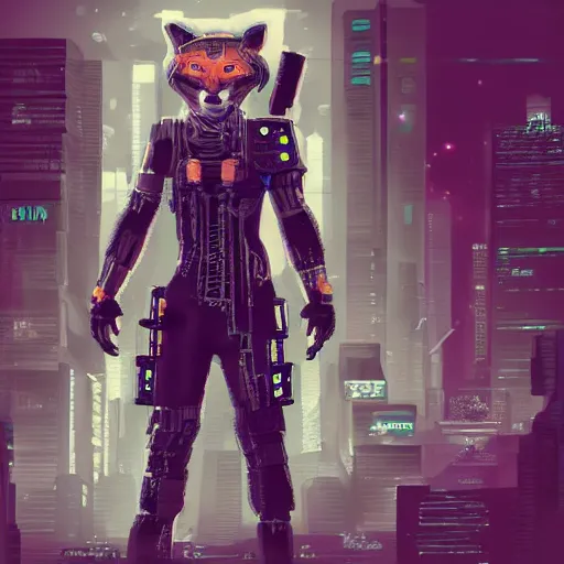 Image similar to full - length portrait of cyberpunk fox