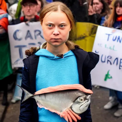 Prompt: greta thunberg as a tuna fish