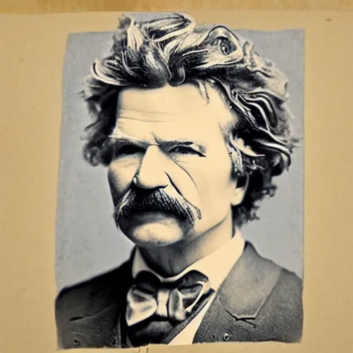 Prompt: colored paper portrait of mark twain