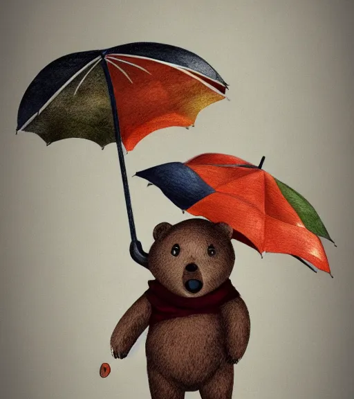 Image similar to autumn a bear with an umbrella cartoon trending on artstation