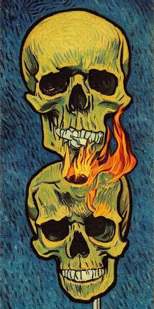 Image similar to Skull of a Skeleton with a Burning Cigarette by vincent van gogh