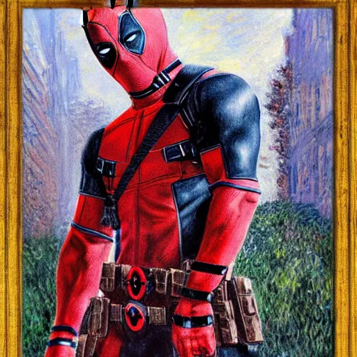 Image similar to Deadpool, Claude Monet, painting, Marvel,