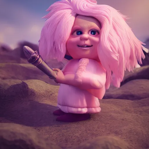 Image similar to a pink majestic gnome, realistic, aesthetic, octane render, 8 k