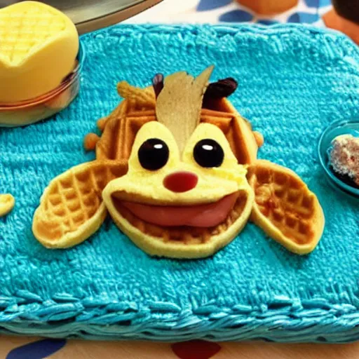 Prompt: waffle themed to Stitch from Lilo and Stitch (2002)