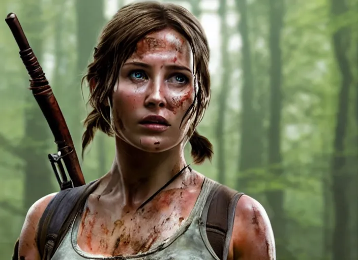 Image similar to film still of!!!! daisy edgar jones!!! as lara croft in new tomb raider movie, 8 k