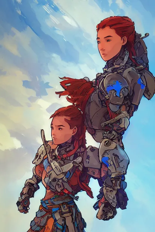 Image similar to combination suit armor aloy horizon forbidden west horizon zero dawn robot ninja mask helmet backpack tribal, art gta 5 comics, official fanart behance hd artstation by jesper ejsing, by rhads, makoto shinkai and lois van baarle, ilya kuvshinov, ossdraws radiating a glowing aura cgi rtx 2 0 2 2