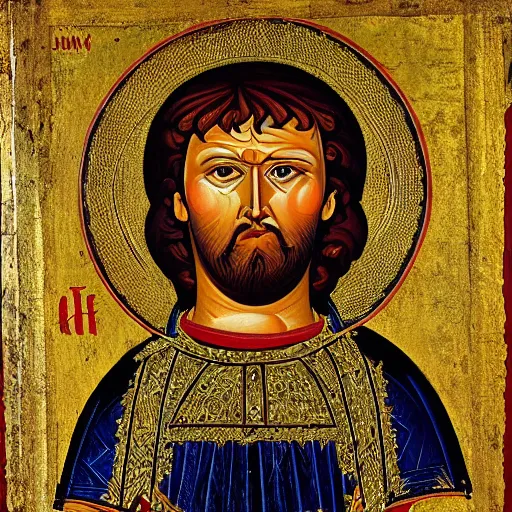 Prompt: A detailed portrait of Jack Black, 7th century byzantine iconography, historical