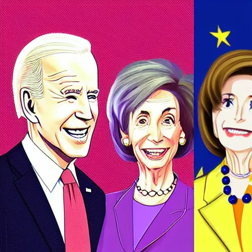 Prompt: combination of Joe Biden and Nanct Pelosi, anime illustration