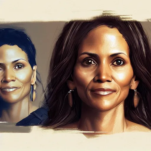 Image similar to portrait of maci holloway, first woman elected as president in usa, cold but beautiful, about 3 5 years old, highly detailed, mix of halle berry and julia roberts gong li,, artstation hd, deviantart, by artgem, greg rutkowski