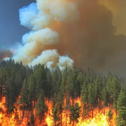 Prompt: dramatic news, images, weather, forest fire