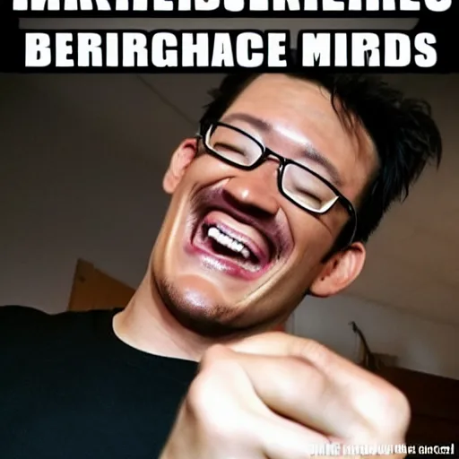 Prompt: Markiplier maniacally laughing at a meme on his phone