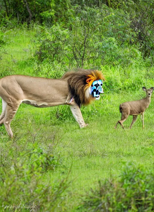 Prompt: lion following a deer in the jungle