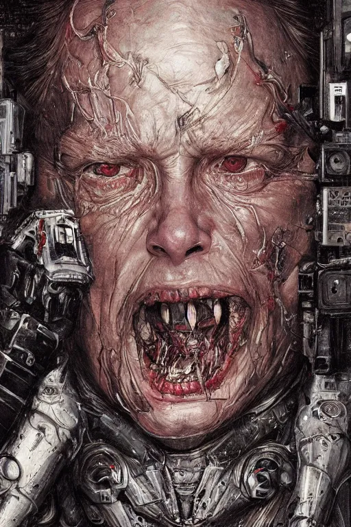 Prompt: realistic portrait beautiful concept art of home alone 2 movie scene when kevin mutate into cyborg. horror, created by gustave dore and greg rutkowski, high detailed, smooth draw, synthwave neon retro, intricate, trending on artstation.