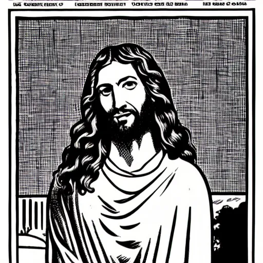 Prompt: portrait of jesus as a woman, by robert crumb, b&w