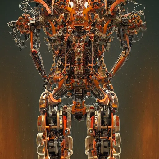 Prompt: a fullbody uncut overdetailed hypermaximalist fullbody portrait shot of biomechanical robot, by subjekt zero, feat igor goryunov. inspired by intricate detail work of : andrei riabovitchev, tomasz alen kopera. contra pose. muted smooth complementary colors. polished. visionary fineart.