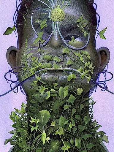 Image similar to The Hanging-Gardens of Pareidolia, lobelia, ivy, verbena and pothos growing facial features and optical-illusions, aesthetic!!!!!!!!!!!!!!!, by Chris Tulloch McCabe in the style of Gerald Brom,