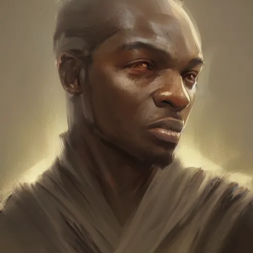 Prompt: portrait of a man by greg rutkowski, deji skywalker from star wars expanded universe, wearing jedi robes, he is about 2 0 years old, highly detailed portrait, digital painting, artstation, concept art, smooth, sharp foccus ilustration, artstation hq