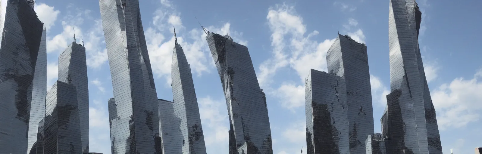 Image similar to the twin towers become the legs of giant robots