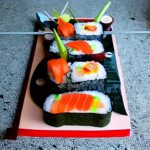 Image similar to sushi birthday cake made out of rice, diy