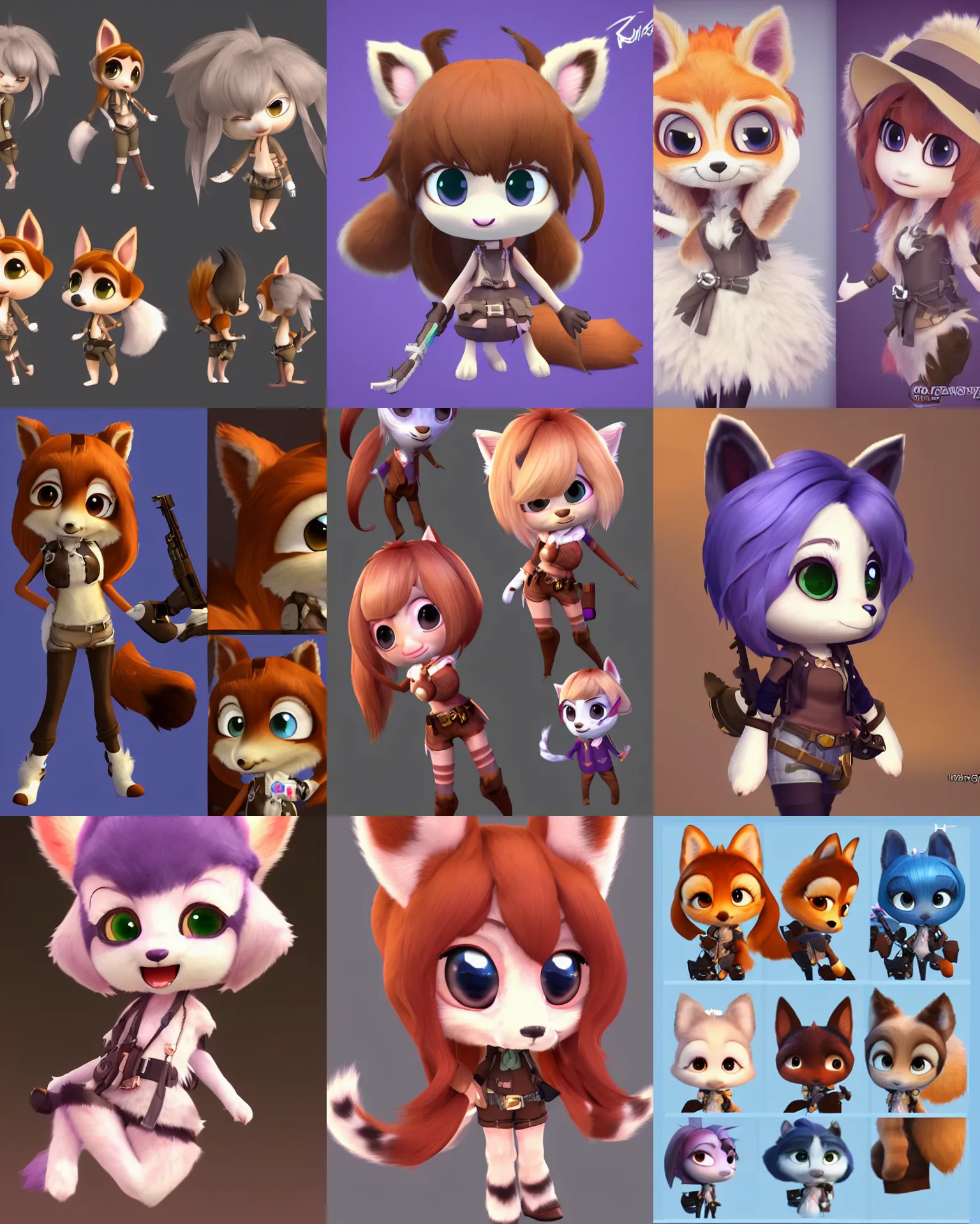 Image similar to female furry mini cute style, highly detailed, rendered, ray - tracing, cgi animated, 3 d demo reel avatar, style of maple story and zootopia, maple story gun girl, fox from league of legends chibi, soft shade, soft lighting